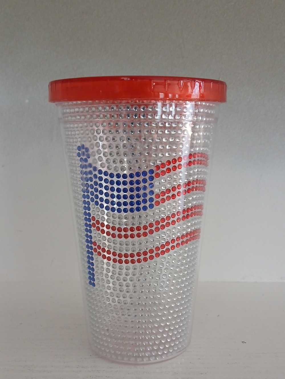 Patriotic Doubpe Insulated Wall Rhinestone Tumbler with Red Lid